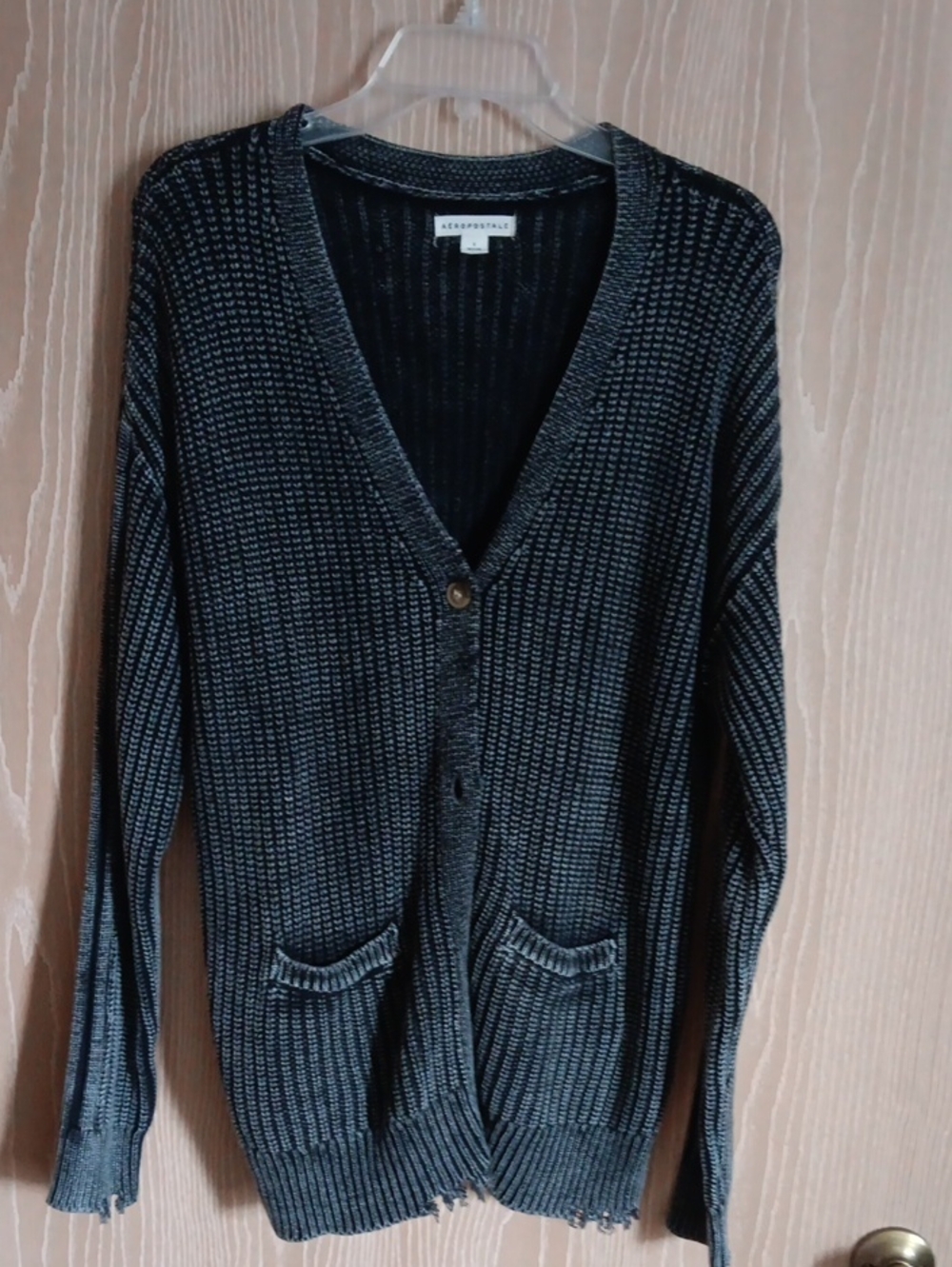 Aeropostale Black Ribbed V-Neck Pocket Cardigan